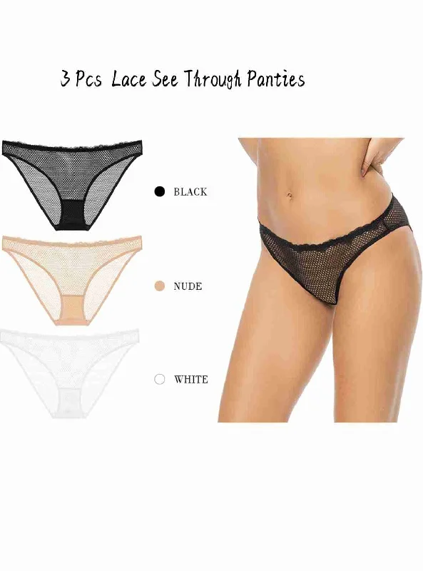 3 Pack Sexy Lace See Through Bikini Panties Multicolor