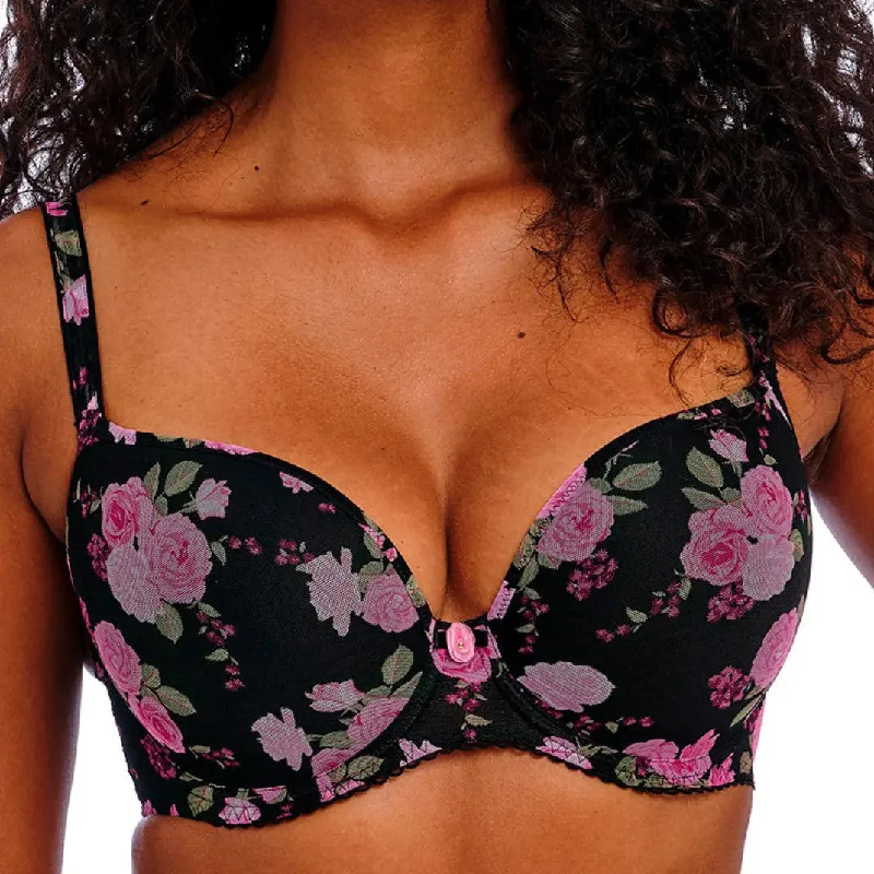 Freya Rose Blossom Black Rose Moulded Plunge  T-shirt Bra