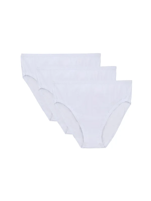 High-Cut Brief Cotton Plus Size Underwear 3 PCS White