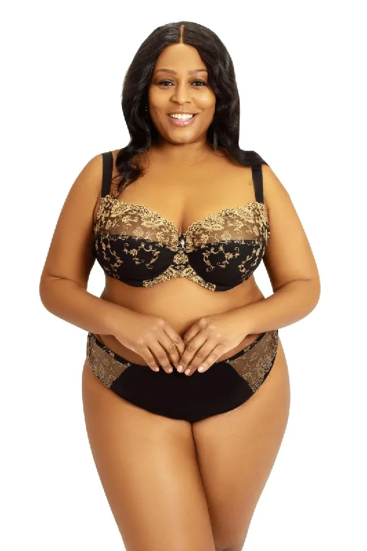 BLACK AND GOLD LACE BRA GRACE UNDERWIRE SEMI SOFT