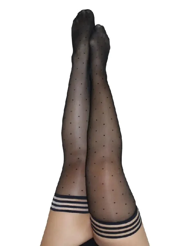 Kixies Ally Black Polka Dot Thigh Highs No Slip Grip 1304