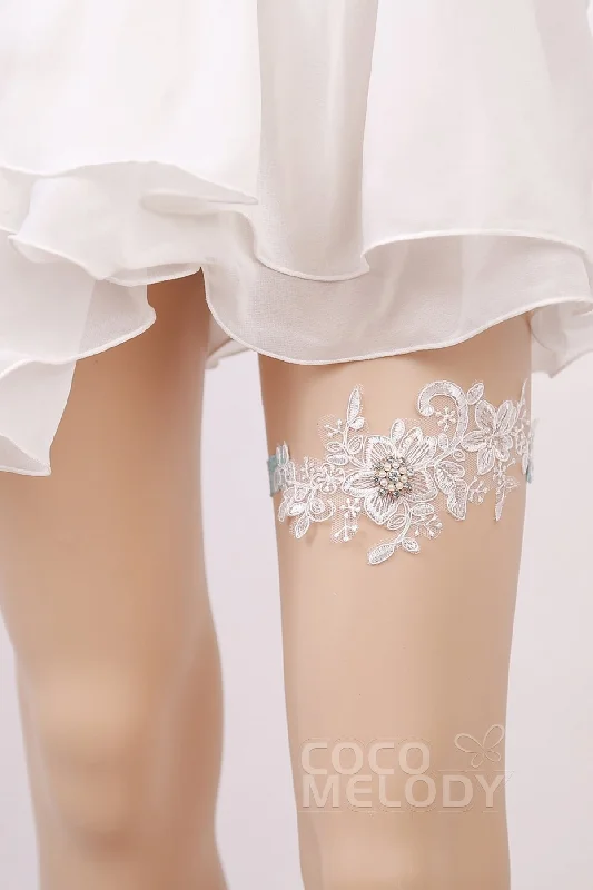 Lace Wedding Garter with Diamond and Pearls WD17013