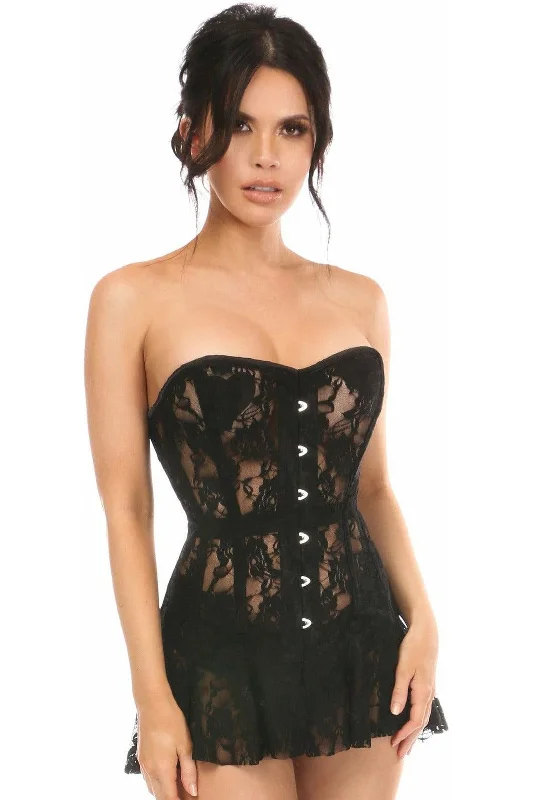 Lavish Black Sheer Lace Corset Dress