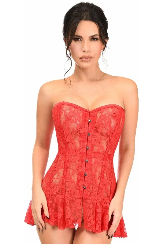 Lavish Red Sheer Lace Corset Dress