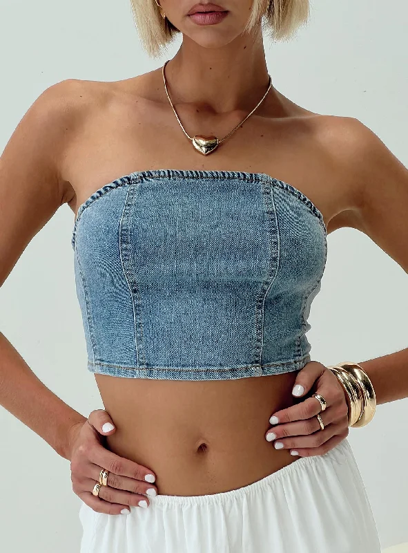 Roderick Strapless Denim Top Blue