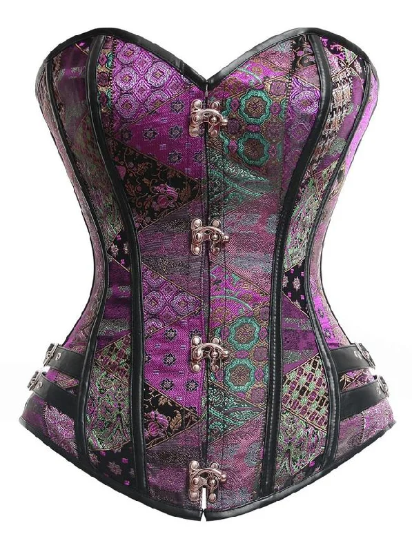 Steampunk Plus Size Purple Burlesque Spiral Steel Boned Corset with Buckles