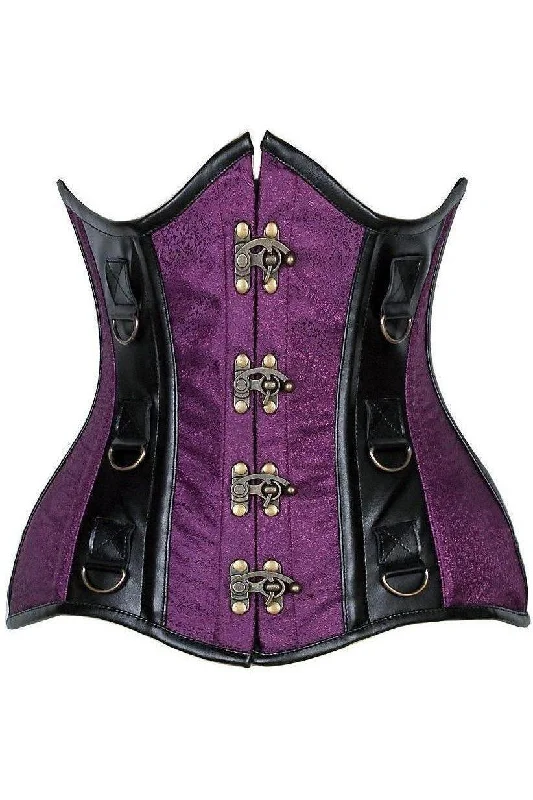 Top Drawer CURVY Brocade & Faux Leather Steel Boned Under Bust Corset