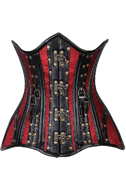 Top Drawer CURVY Faux Leather & Brocade Steel Boned Under Bust Corset w/Rivets