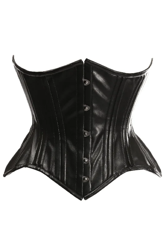 Top Drawer Black Faux Leather Double Steel Boned Curvy Cut Waist Cincher Corset