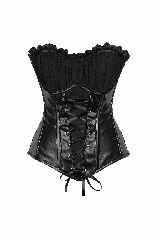 Top Drawer Black Faux Leather Lace-Up Steel Boned Corset