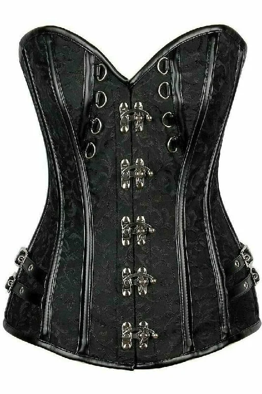 Top Drawer Brocade & Faux Leather Steel Boned Corset