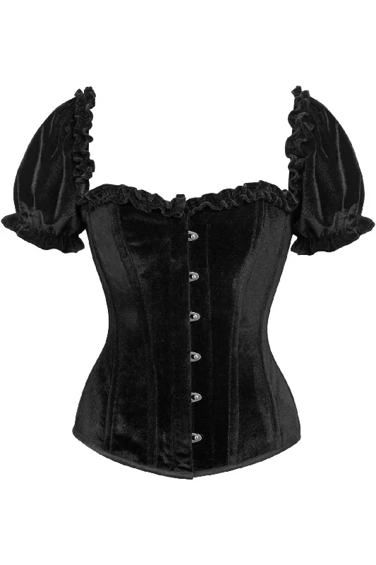 Top Drawer Steel Boned Black Velvet Overbust Corset w/Sleeves