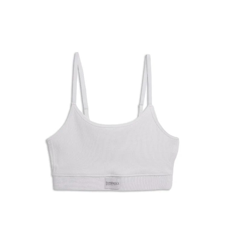 Organic Cotton Rib Low Cut Soft Bra - White