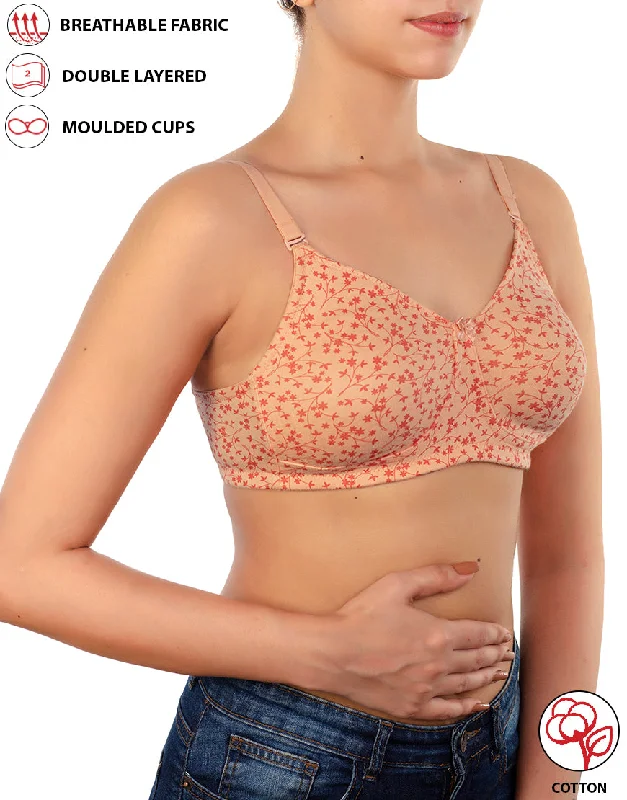 LOSHA COTTON DOUBLE LAYERED NON WIRED PRINTED BRA -SALMON