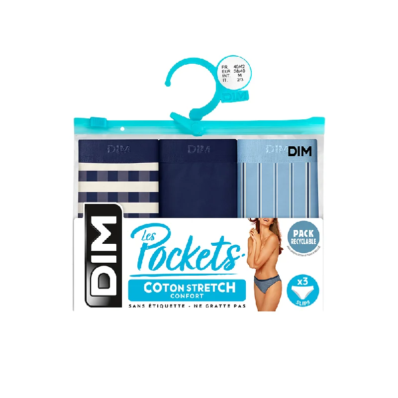 Dim Les Pockets Pack Of 3 Briefs Stripes Patterns In Blue