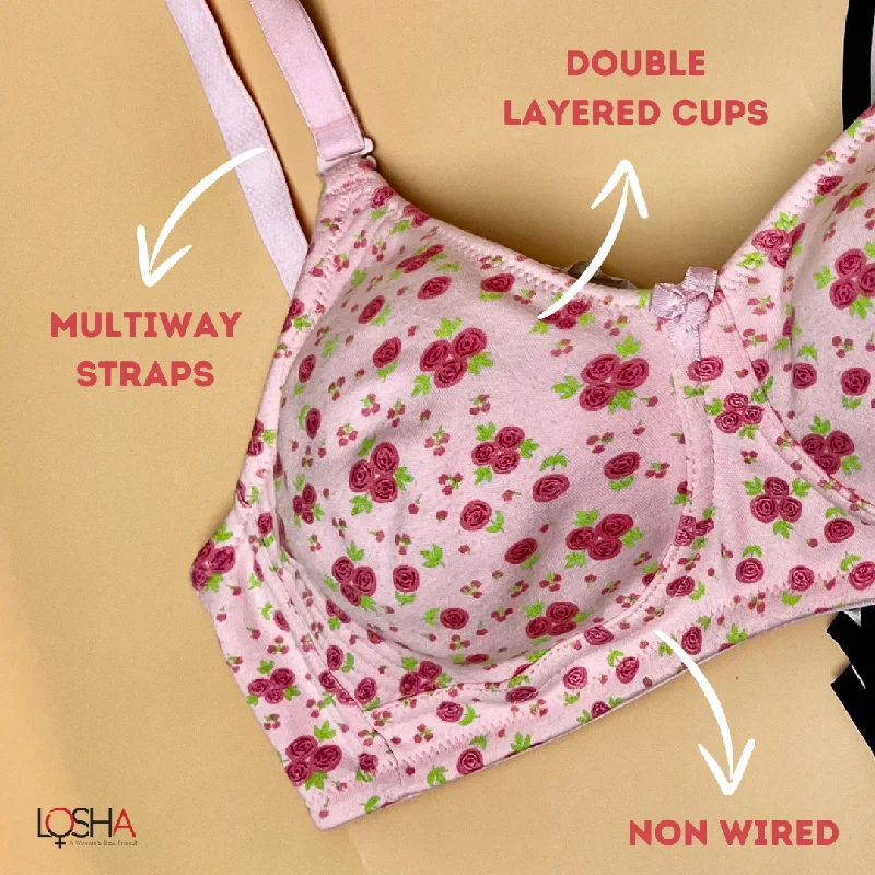 LOSHA COTTON DOUBLE LAYERED NON WIRED PRINTED BRA -BABY ROSE PRINT