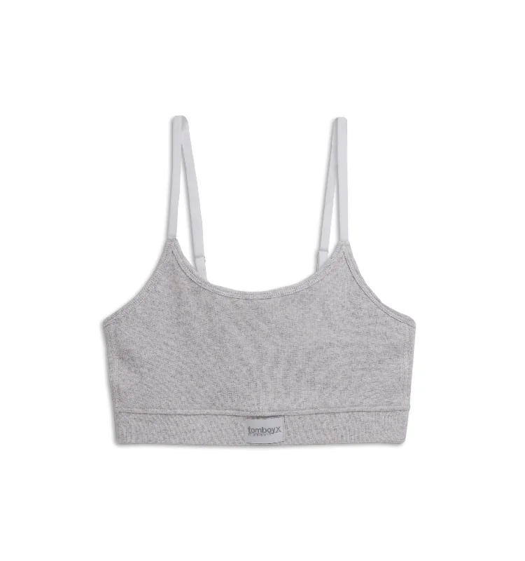 Organic Cotton Rib Low Cut Soft Bra - Cloud Gray