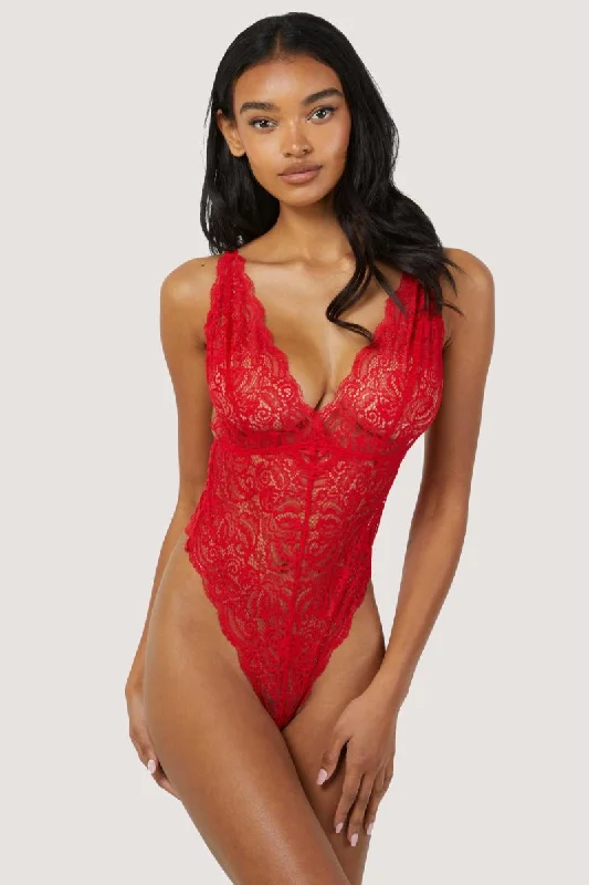 Adriana Red Lace Plunge Bodysuit