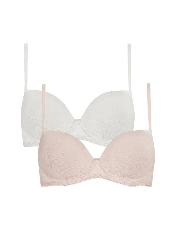 Sophia 2 Pack Teen WirefreeT-Shirt Bra Cream & Blush- 8026